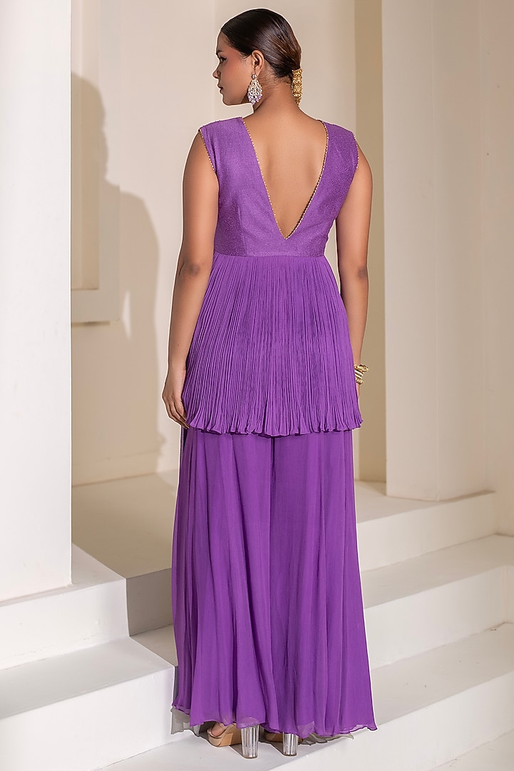 Purple Georgette Flared Party Wear Sharara Set by Rasasvada at Pernia's Pop Up Shop