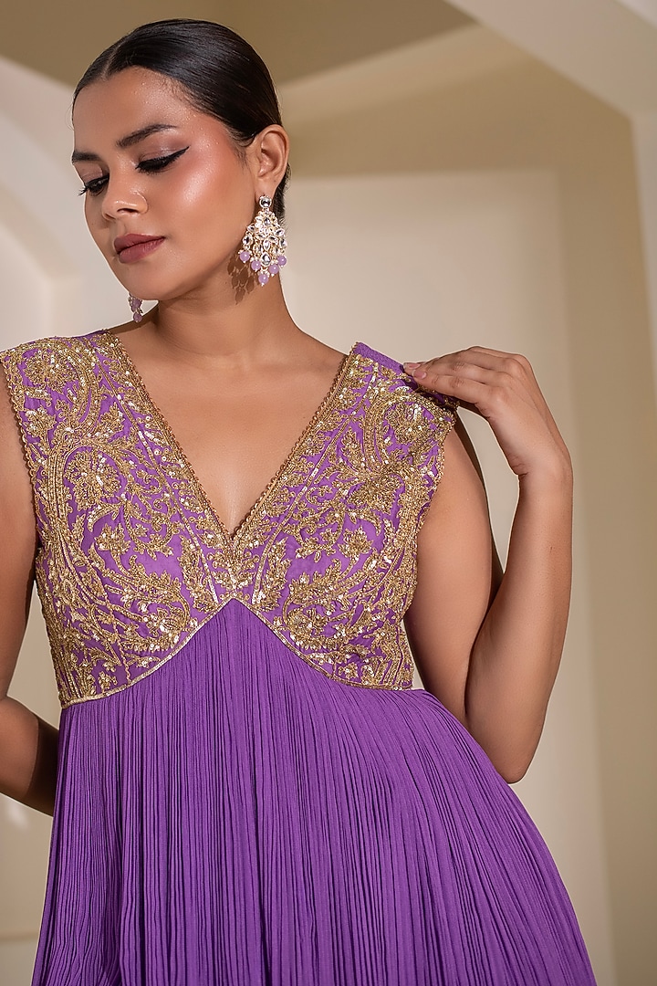 Purple Georgette Flared Party Wear Sharara Set by Rasasvada at Pernia's Pop Up Shop
