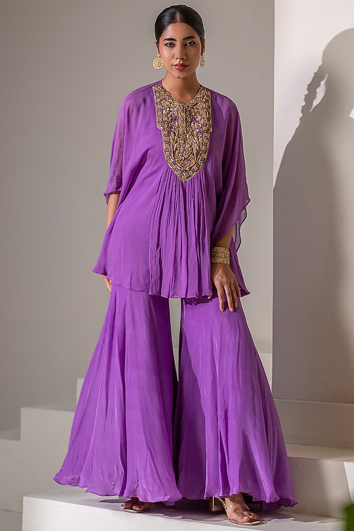 Purple Georgette Party Wear Sharara Set by Rasasvada at Pernia's Pop Up Shop