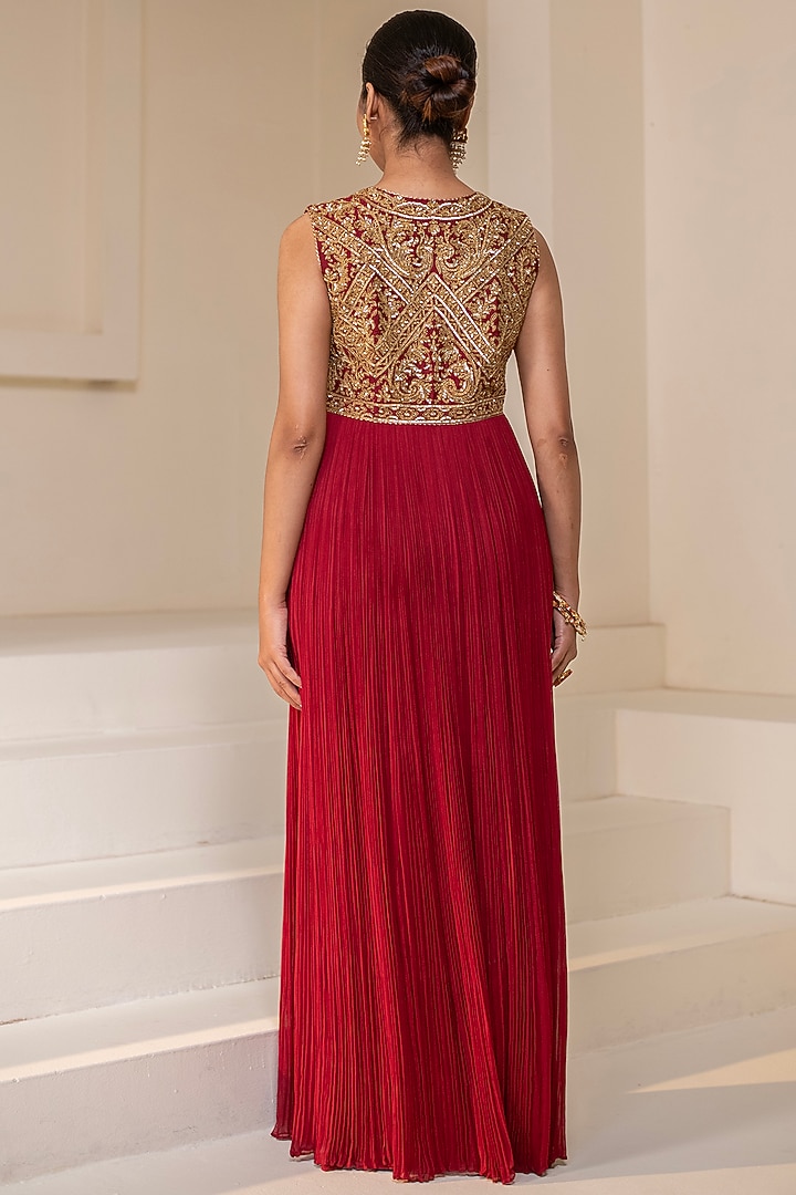 Maroon Georgette Dori Hand Embellished Party Wear Anarkali by Rasasvada at Pernia's Pop Up Shop
