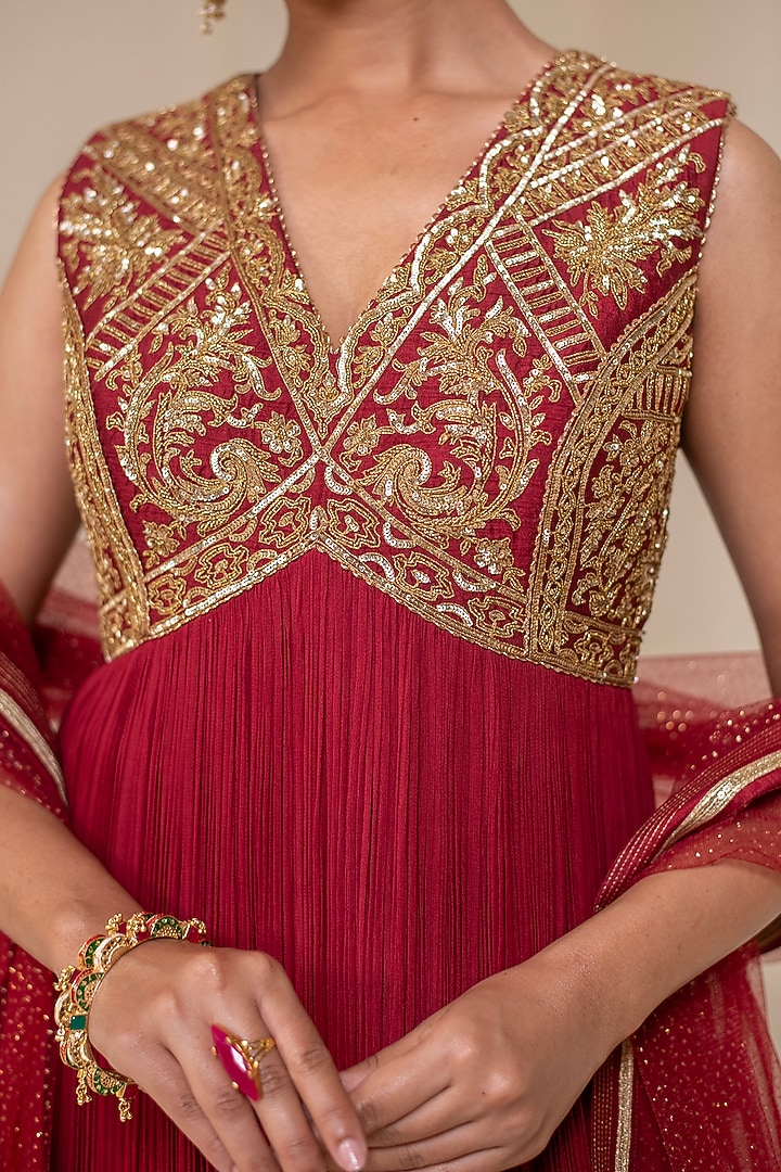 Maroon Georgette Dori Hand Embellished Party Wear Anarkali by Rasasvada at Pernia's Pop Up Shop