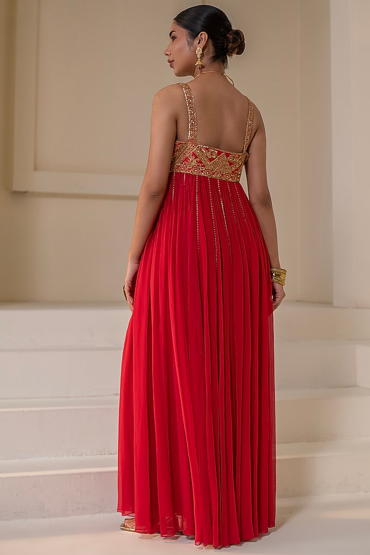 Red Georgette Dori Hand Embellished Party Wear Anarkali by Rasasvada at Pernia's Pop Up Shop