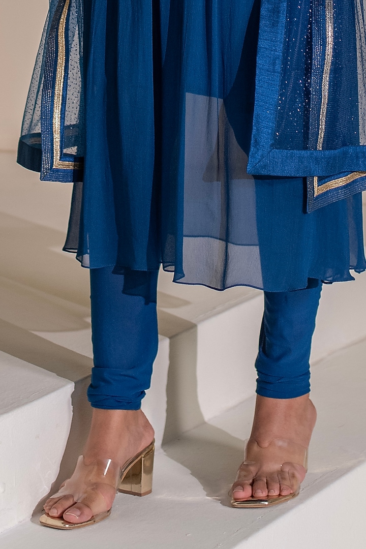 Blue Georgette Dori Hand Embellished Midi Summer Dress by Rasasvada at Pernia's Pop Up Shop