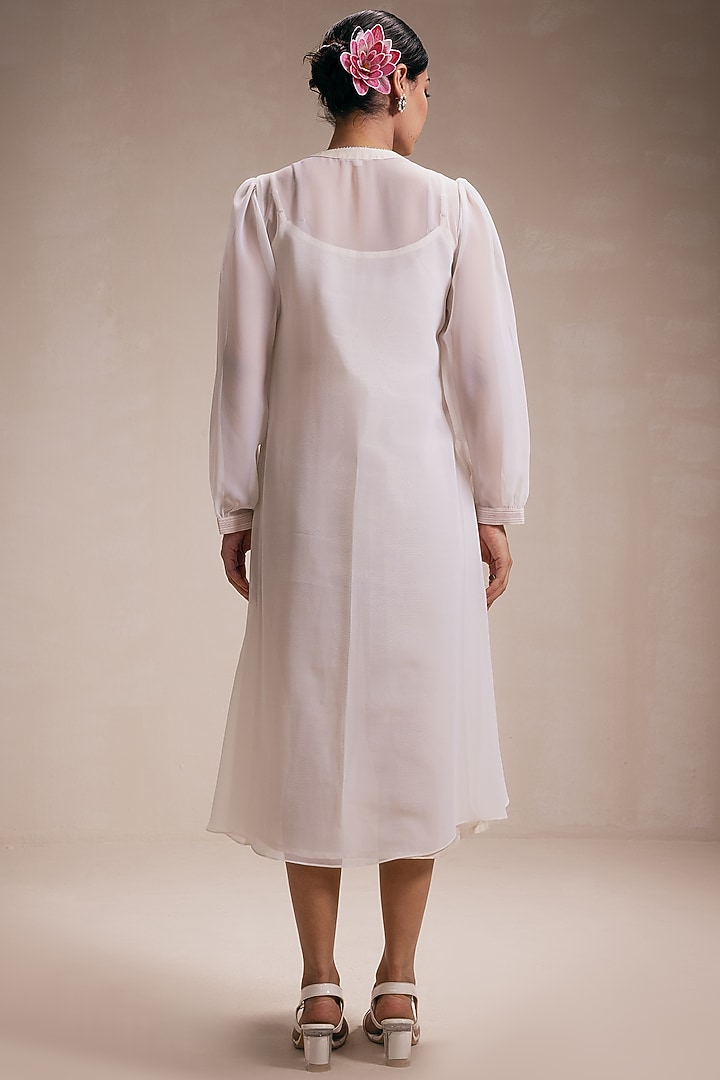 White Georgette Embroidered Midi Summer Dress by Rasasvada at Pernia's Pop Up Shop
