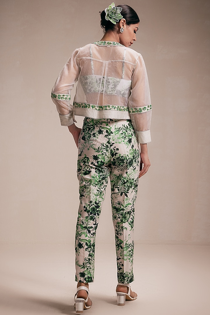 Green Organza Hand Embroidered Jacket Set by Rasasvada at Pernia's Pop Up Shop