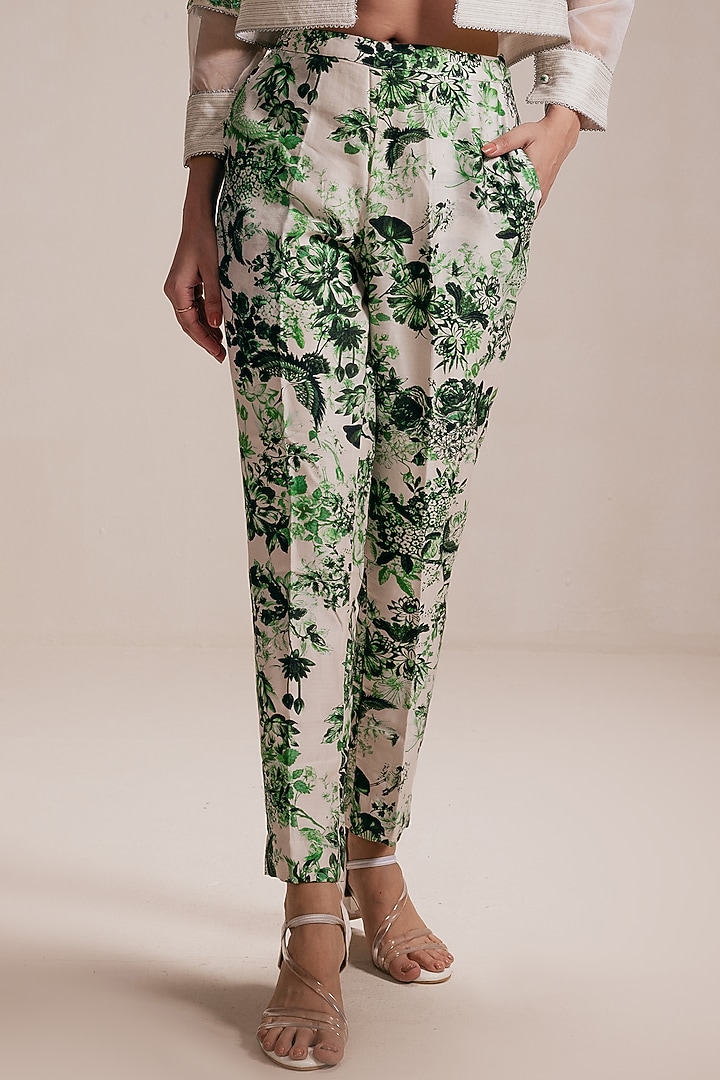 Green Organza Hand Embroidered Jacket Set by Rasasvada at Pernia's Pop Up Shop