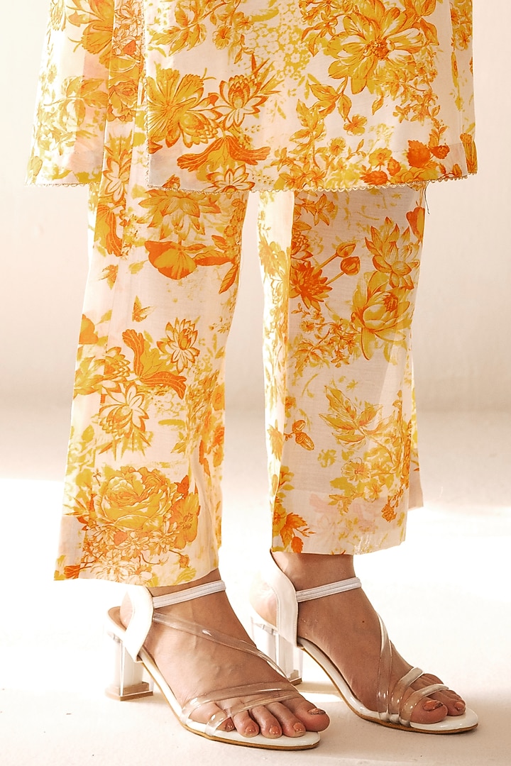 Yellow Chanderi Printed Kurta Set by Rasasvada at Pernia's Pop Up Shop