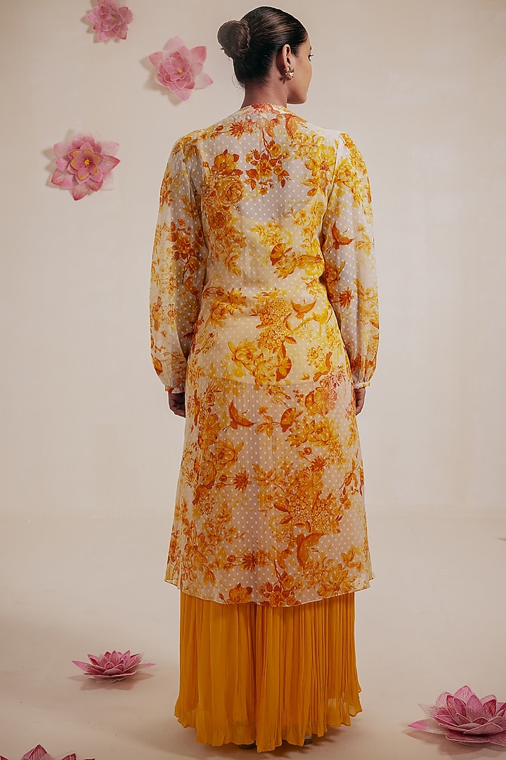 Yellow Chiffon Printed Kurta Set by Rasasvada at Pernia's Pop Up Shop