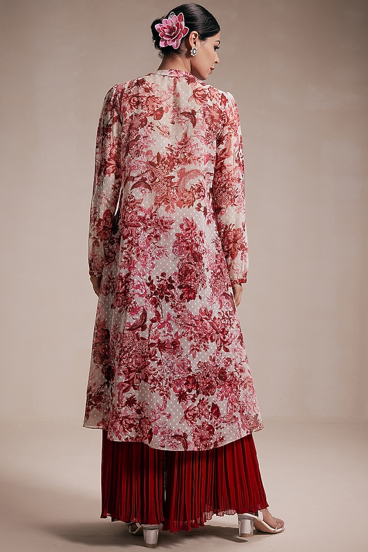 Maroon Chiffon Printed Kurta Set by Rasasvada at Pernia's Pop Up Shop