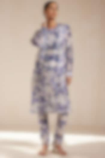 Blue Chanderi Silk Printed Kurta Set by Rasasvada at Pernia's Pop Up Shop