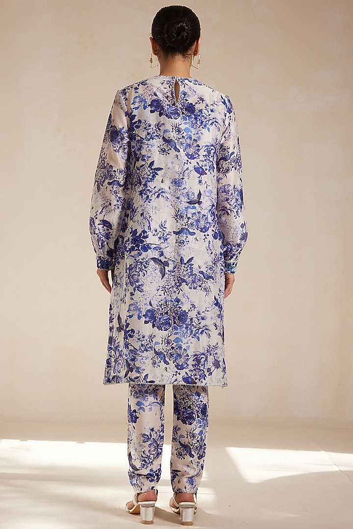 Blue Chanderi Silk Printed Kurta Set by Rasasvada at Pernia's Pop Up Shop