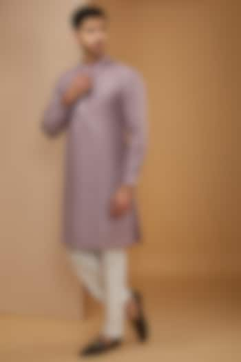 Lilac Cotton Silk Thread Embroidered Kurta Set by RNG Safawala Men