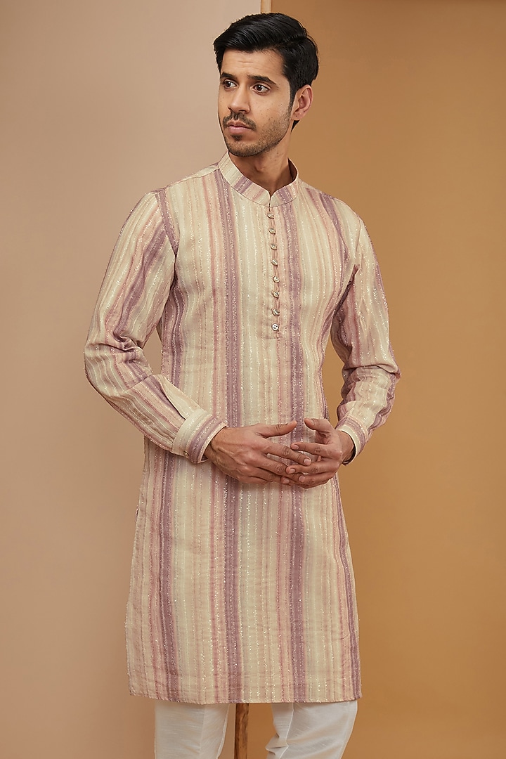 Multi-Colored Georgette Resham Embroidered Kurta Set by RNG Safawala Men at Pernia's Pop Up Shop
