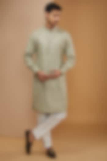 Sage Green Georgette Sequins Embroidered Kurta Set by RNG Safawala Men at Pernia's Pop Up Shop