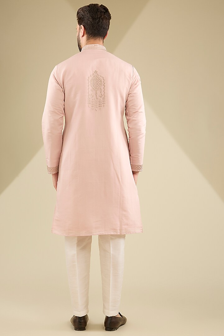 Blush Pink Cotton Silk Resham Embroidered Kurta Set by RNG Safawala Men at Pernia's Pop Up Shop