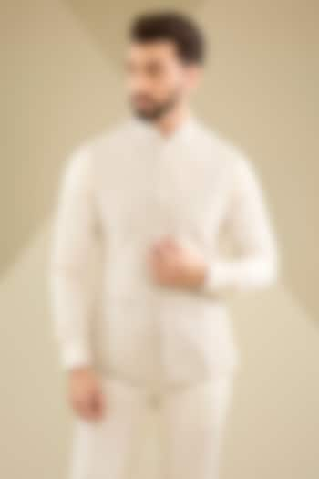 White Artificial Tweed Textured Jacket by RNG Safawala Men