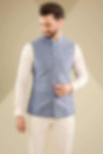 Blue Artificial Tweed Textured Jacket by RNG Safawala Men