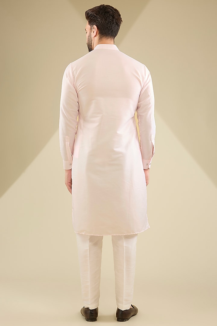 Blush Pink Raw Silk Sequins Embroidered Bundi Jacket Set by RNG Safawala Men at Pernia's Pop Up Shop