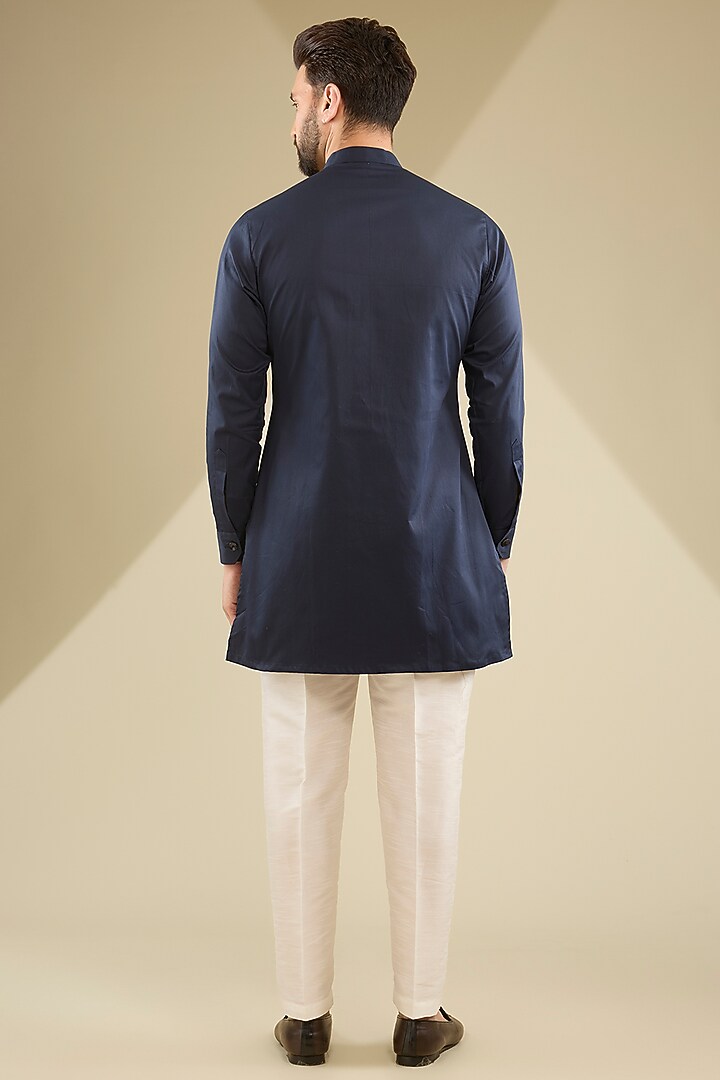 Navy Blue Crepe Silk Bundi Jacket Set by RNG Safawala Men at Pernia's Pop Up Shop