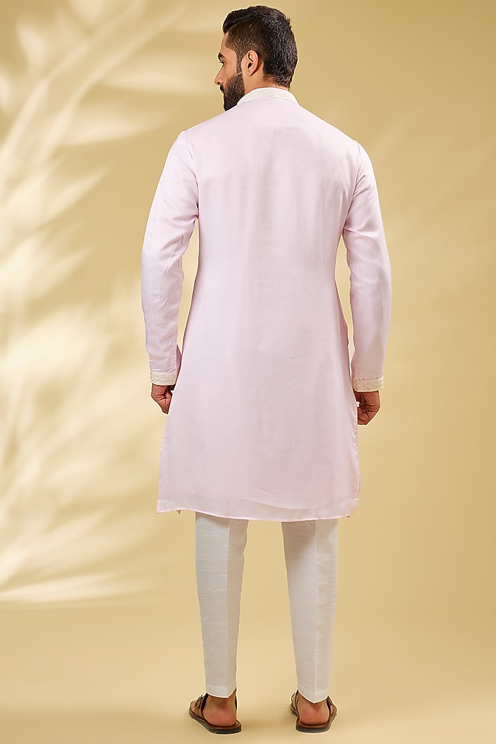 Baby Pink Silk Sequins Embroidered Kurta Set by RNG Safawala Men at Pernia's Pop Up Shop