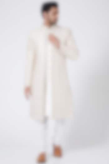 White Embroidered Sherwani Set by RNG Safawala Men