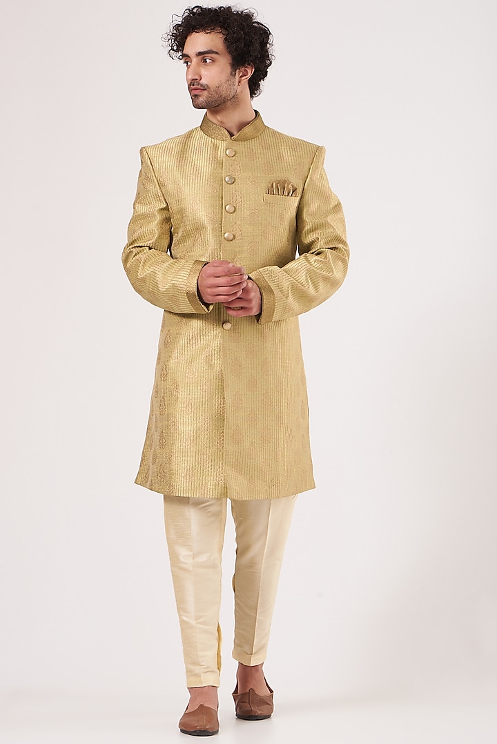 Gold Embroidered Ajkan Jacket Set by RNG Safawala Men