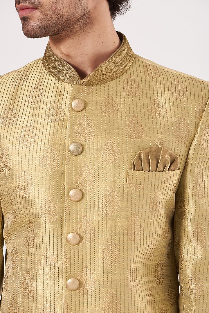 Gold Embroidered Ajkan Jacket Set by RNG Safawala Men at Pernia's Pop Up Shop