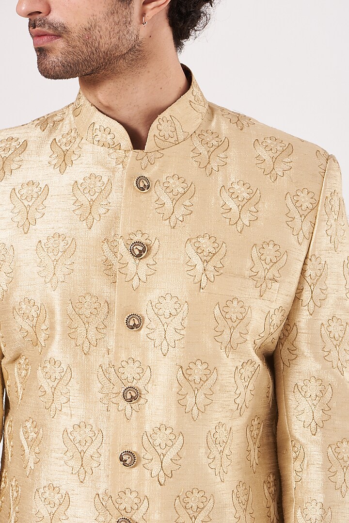 Beige Embroidered Ajkan Jacket Set by RNG Safawala Men at Pernia's Pop Up Shop