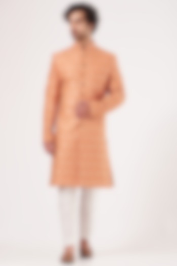 Orange Embroidered Ajkan Jacket Set by RNG Safawala Men at Pernia's Pop Up Shop