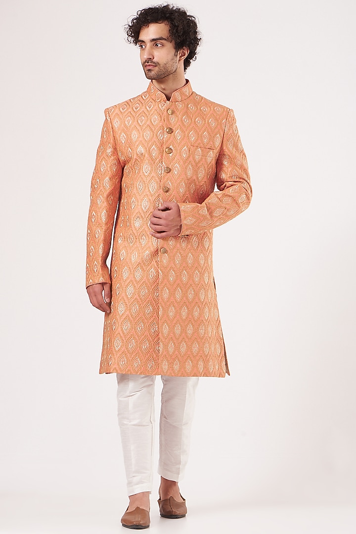 Orange Embroidered Ajkan Jacket Set by RNG Safawala Men at Pernia's Pop Up Shop