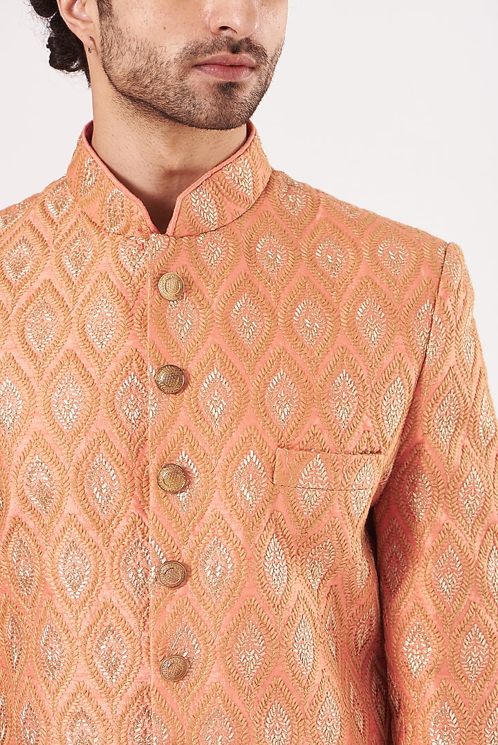 Orange Embroidered Ajkan Jacket Set by RNG Safawala Men at Pernia's Pop Up Shop