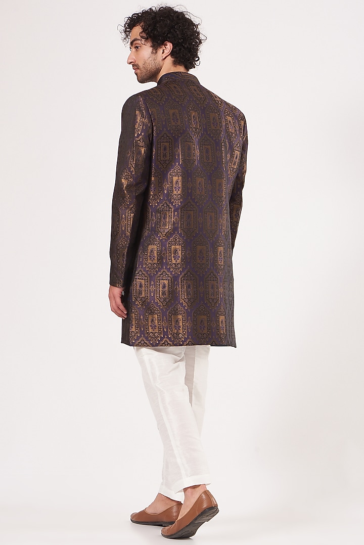Bronze Brocade Silk Ajkan Jacket Set by RNG Safawala Men at Pernia's Pop Up Shop