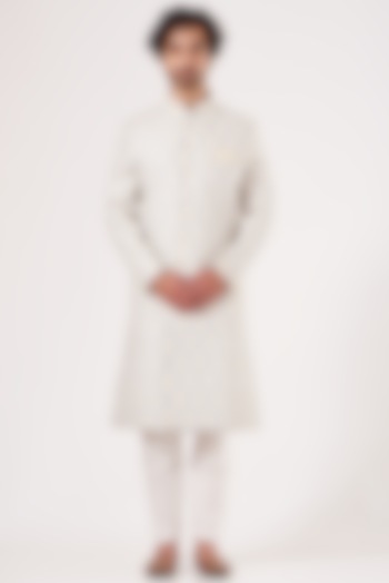 Powder Blue Embroidered Ajkan Jacket Set by RNG Safawala Men at Pernia's Pop Up Shop