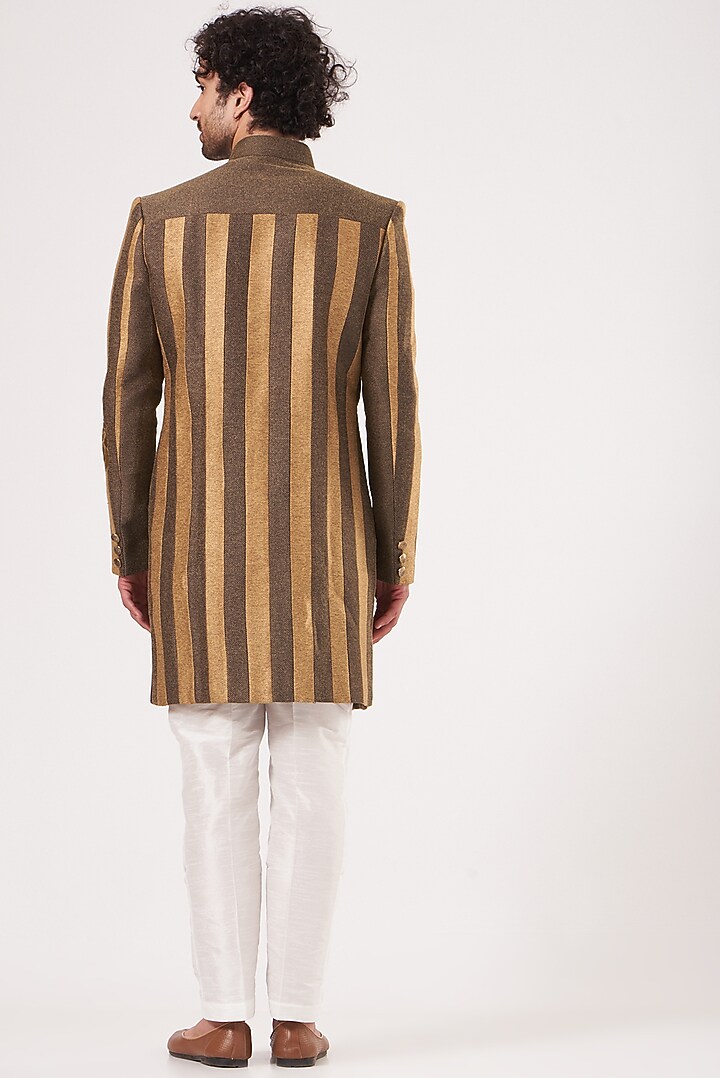 Brown & Gold Blended Silk Achkan Set by RNG Safawala Men at Pernia's Pop Up Shop