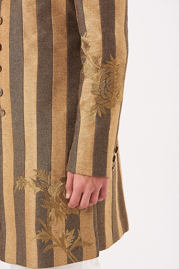 Brown & Gold Blended Silk Achkan Set by RNG Safawala Men at Pernia's Pop Up Shop