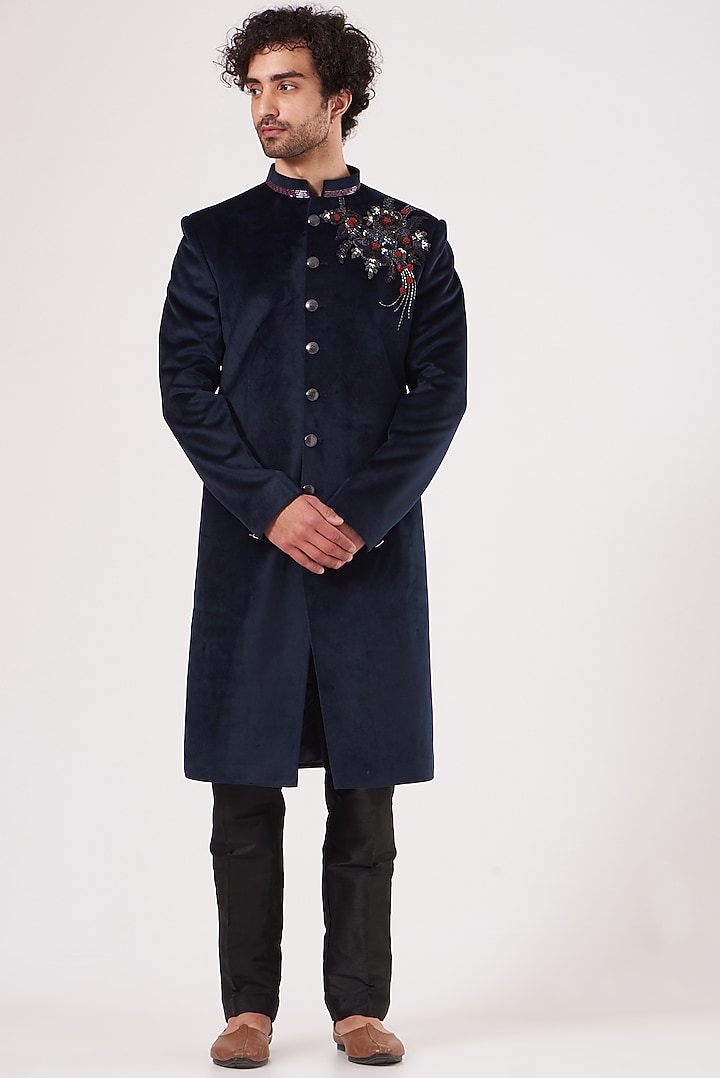 Midnight Black Embroidered Achkan and Kurta Set Regal Elegance Redefined main image 1