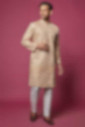 Beige & Tangerine Georgette Printed Kurta Set by RNG Safawala Men at Pernia's Pop Up Shop