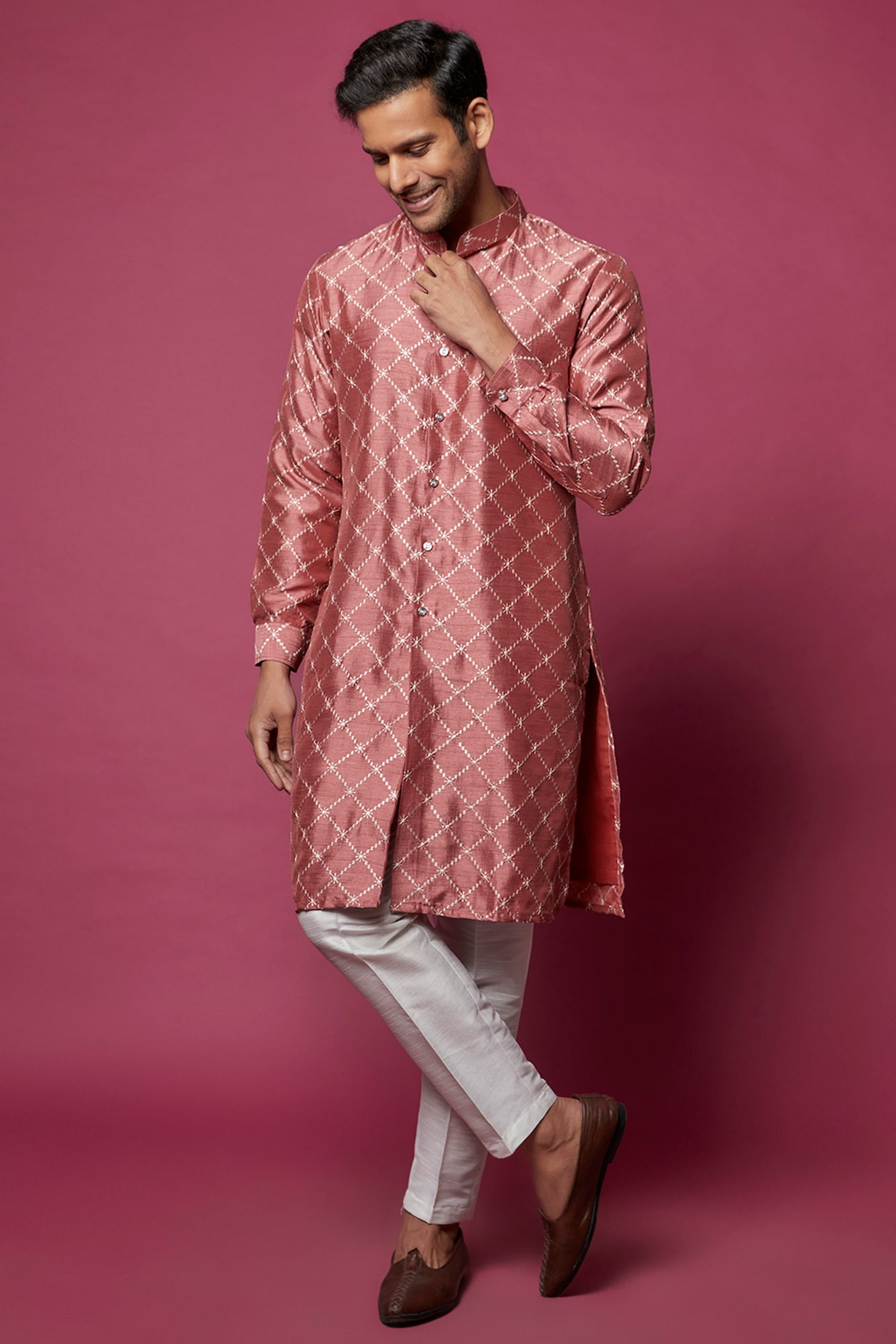 Printed Men Pink Cotton Kurta Pajama at Rs 1550/set in Mumbai
