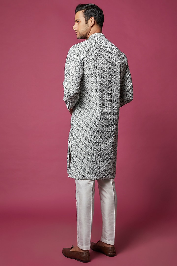 Grey Slub Silk Sequins Embroidered Kurta Set by RNG Safawala Men at Pernia's Pop Up Shop
