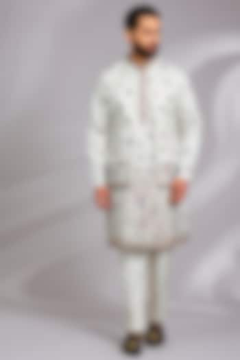 Mint Blue Cotton Silk Thread Embroidered Open-Jacket Set by RNG Safawala Men at Pernia's Pop Up Shop