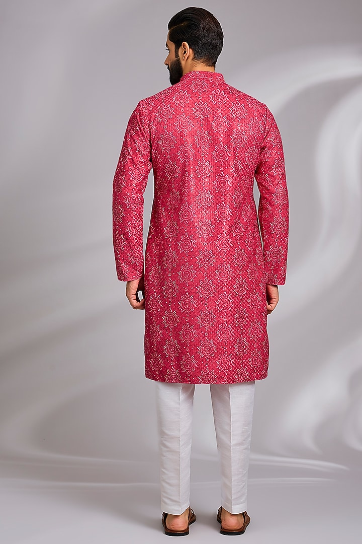 Red Cotton Silk Resham Embroidered Bundi Jacket Set by RNG Safawala Men at Pernia's Pop Up Shop