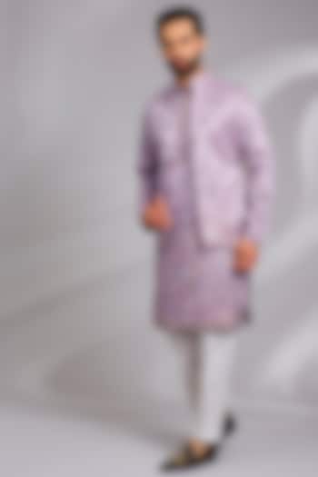 Purple Cotton Silk Thread Embroidered Open Jacket Set by RNG Safawala Men at Pernia's Pop Up Shop