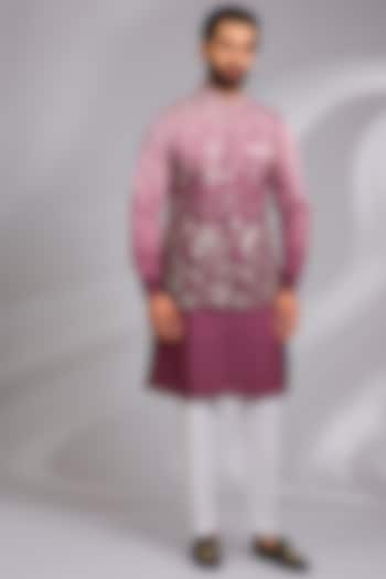 Pink Ombre Raw Silk Thread Embroidered Bundi Jacket Set by RNG Safawala Men at Pernia's Pop Up Shop