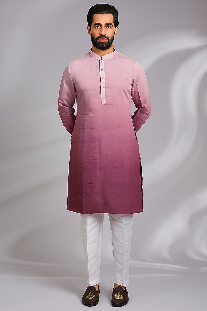 Pink Ombre Raw Silk Thread Embroidered Bundi Jacket Set by RNG Safawala Men at Pernia's Pop Up Shop