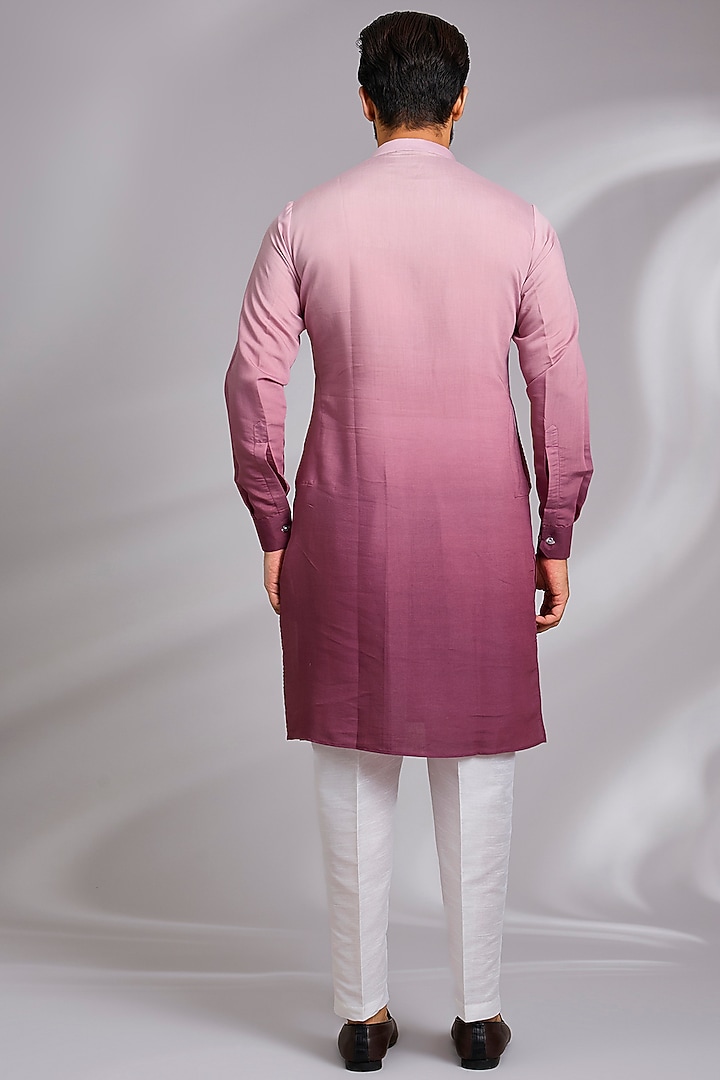 Pink Ombre Raw Silk Thread Embroidered Bundi Jacket Set by RNG Safawala Men at Pernia's Pop Up Shop