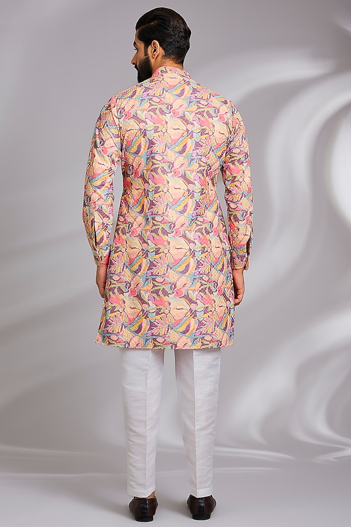 Peach Cotton Silk Abstract Printed Bundi Jacket Set by RNG Safawala Men at Pernia's Pop Up Shop