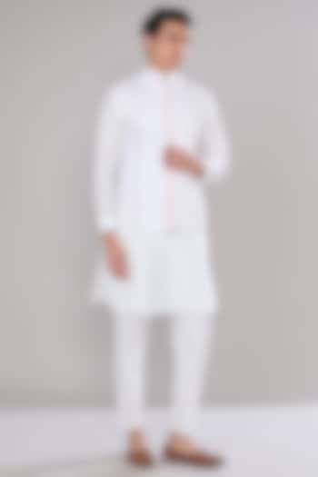 Off-White Raw Silk Thread Embroidered Nehru Jacket Set by RNG Safawala Men