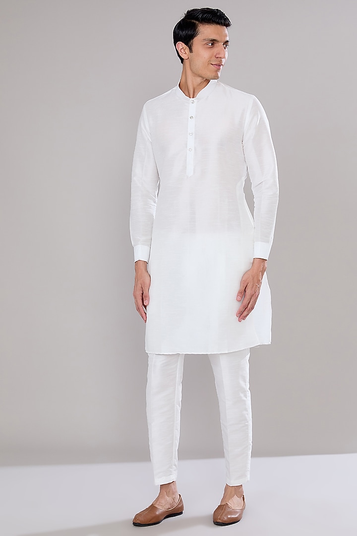 Off-White Raw Silk Thread Embroidered Nehru Jacket Set by RNG Safawala Men at Pernia's Pop Up Shop