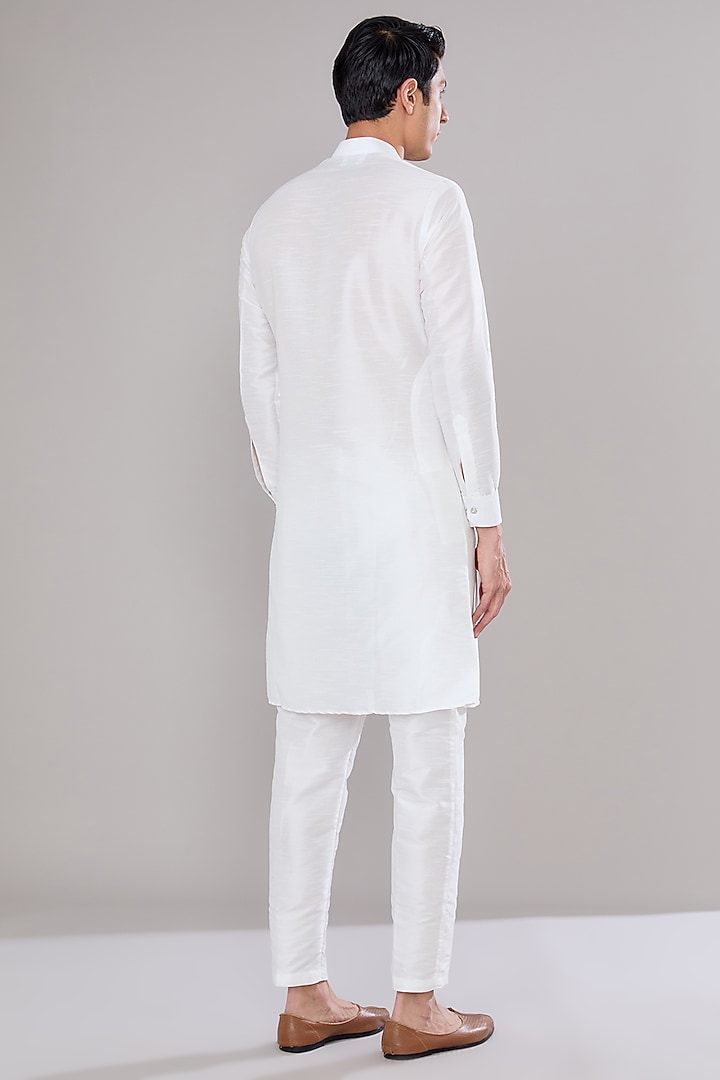 Off-White Raw Silk Thread Embroidered Nehru Jacket Set by RNG Safawala Men at Pernia's Pop Up Shop