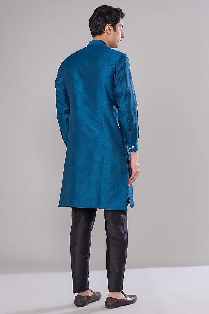 Royal Blue Raw Silk Thread Embroidered Nehru Jacket Set by RNG Safawala Men at Pernia's Pop Up Shop